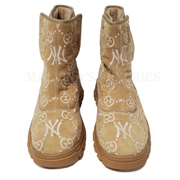 GUCCI BOOTS MENS GG LOGO YANKEES SUEDE ANKLE SHEARLING LINING  sz 12 12.5 main image 14